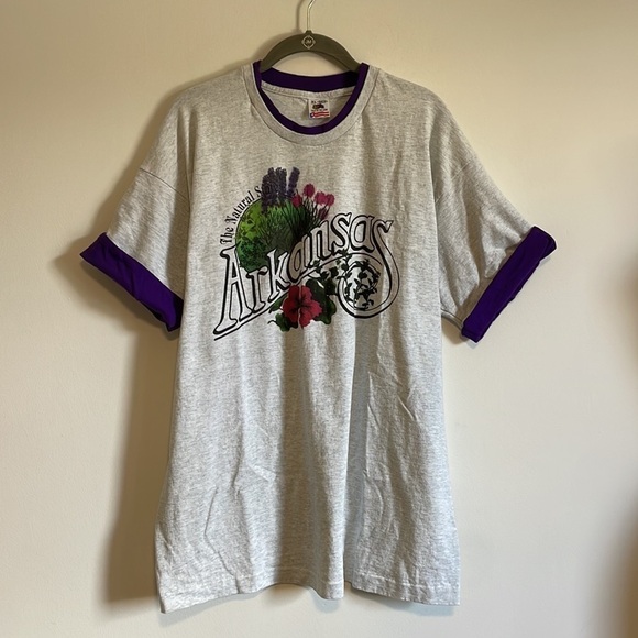 Fruit of the Loom Tops - VTG 90s Tourist T-Shirt Single Stitch XL Gray Arkansas Graphic Crew Tee Retro